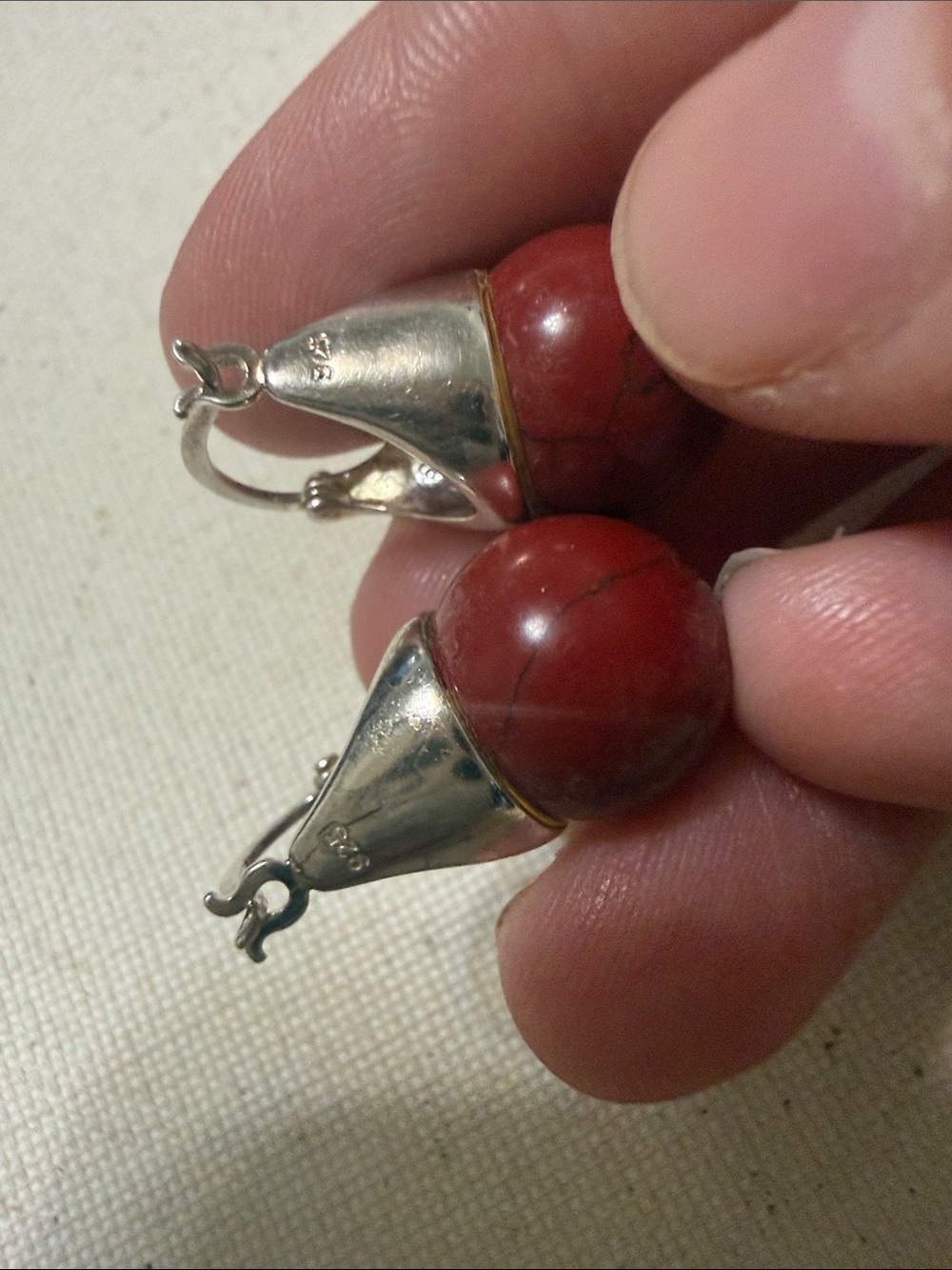 Sterling Silver 925 Red Stone Drop Earrings - Picture 11 of 11